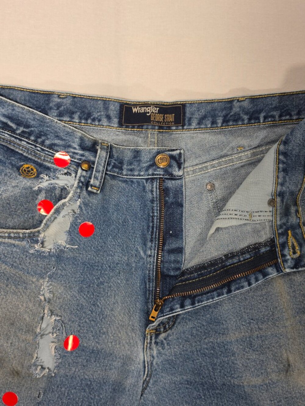 WRANGLER "George" GRUNGE Natural Fraying/Distressing TRASH Blue Jeans Men 34x34. - Picture 11 of 16